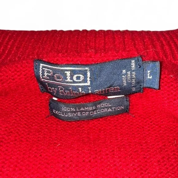vintage 90s polo ralph lauren red 100% lambs wool quarter zip sweater size large